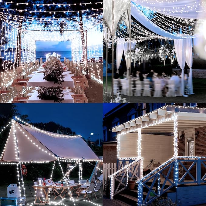 Heceltt 1140 LED 449 FT String Lights Outdoor, 8 Modes White Christmas Lights Plug in, IP44 Waterproof Led String Lights with Timer and Memory for Xmas Tree Yard Party Garden Decorations