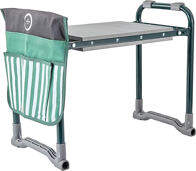 Garden Kneeler Seat Bench-Foldable-Saves Your Back and Knees! Extras Included-SunShade Umbrella (Patented), Wide EVA Foam Pad (10.2"), Folding Table, Potting Mat. Great gift for Everyone, Seniors.