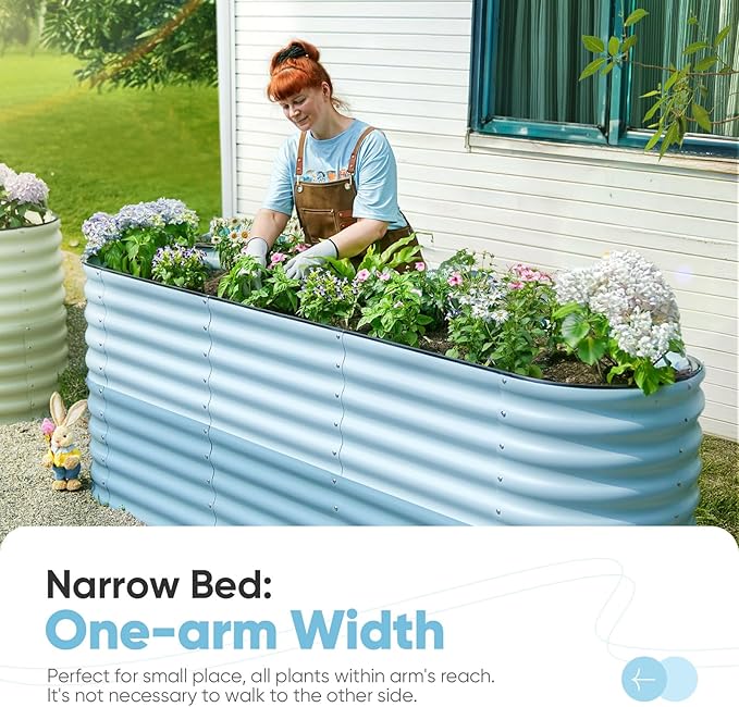 KING BIRD Raised Garden Bed 2.85 ft Tall 9 in 1 Galvanized Planter Garden Box Outdoor for Gardening, Deep Root Vegetables, Flowers 94.5X23.6X34.2 in, Light Blue