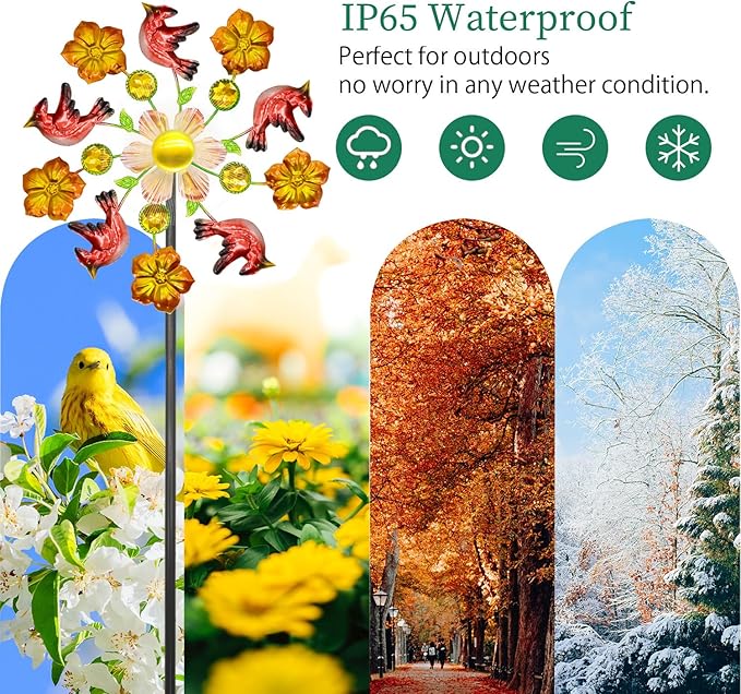 Solar Wind Spinners Outdoors for Yard and Garden - 40 Inch Metal Wind Sculpture, Outdoor Kinetic Windmill with Multi-Color Led Lights for Patio, Lawn & Garden Decoration (Magpie)