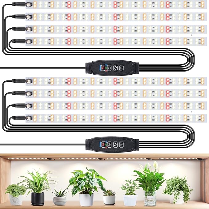 LBW Full Spectrum Grow Light Strip for Indoor Plants, Plant Grow Lights Indoor with 10 Brightness Levels & Timer 4/8/12 Hours, 480 LED Grow Lights for Plant Growing, 2 Pack