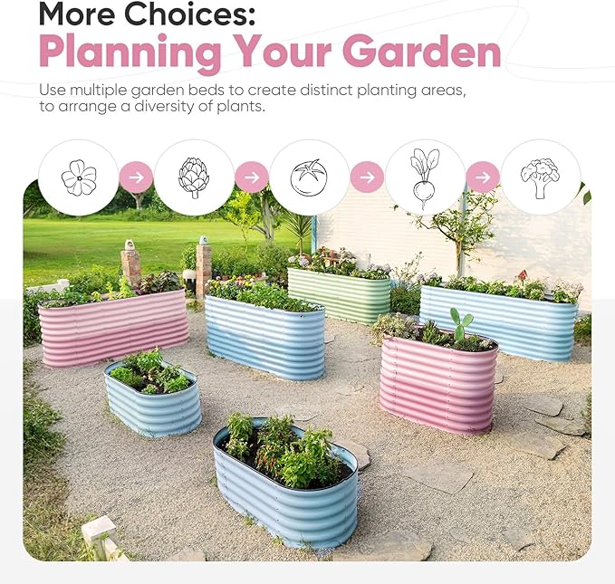 KING BIRD Raised Garden Bed 2.85 ft Tall 9 in 1 Galvanized Planter Garden Box Outdoor for Gardening, Deep Root Vegetables, Flowers 94.5X23.6X34.2 in, Pink