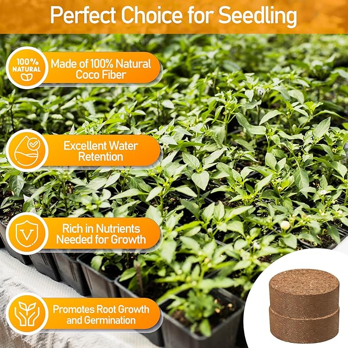 Legigo 50 Pcs 30mm Coco Coir Pellets Seed Starting Soil Mix- Compressed Coconut Coir Pellets Potting Soil Pods for Seedling, Coco Peat Soil Discs for Indoor & Outdoor Plants, Herb Vegetables Flowers