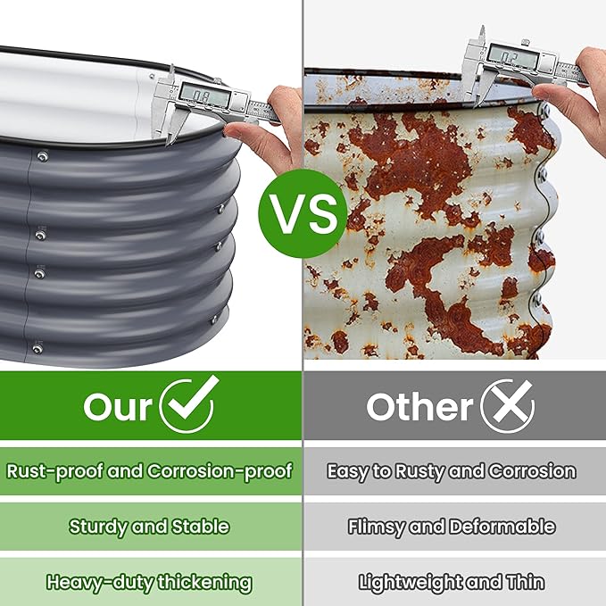 Oval Raised Garden Bed for Outdoors - 6.5X2X1.4 FT Galvanized Planter Raised Beds, Metal Planter Box for Vegetables,Flowers, Herbs, and Succulents(Deep Gery)