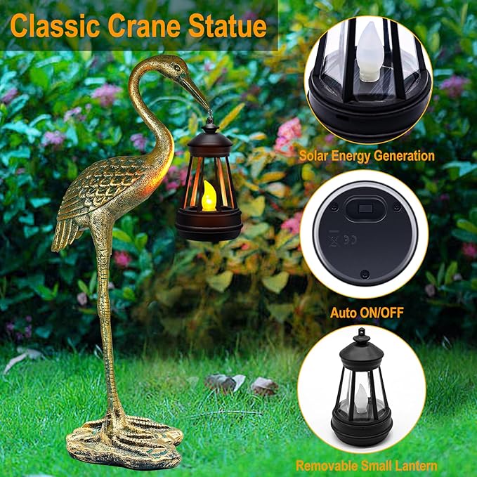 Solar Garden Statue Crane Figurine, Outdoor Hanging Solar Lanterns, Blue Heron Sculpture Statue for Patio, Yard, Lawn, Porch, Garden Decor for Outside Gifts for Christmas Mom, Women, Mother's Day