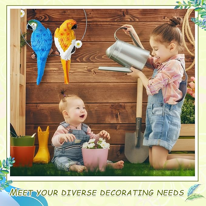 2 Pieces Parrot Decor Outdoor Tiki Bar Decorations Large Realistic Parrot Statues for Outside Lifelike Bird Sculptures Garden Patio Yard Lawn Figurines for Tropical Animal Tree Wall(Blue, Yellow)