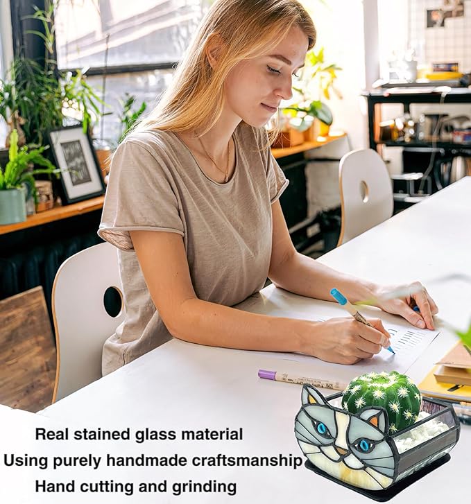 Cute Gray Cat Planter,Cat Succulent Planter,Unique Pots for Indoor Plants,Gifts for Plant Lovers Women Unique 4.33x3.54x2.95 in (Flower Pot Does not Include Plants)