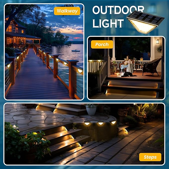 SOLPEX Solar Step Lights for Outside, 24 LEDs Solar Stair Lights Outdoor Waterproof Decor for Porch, Front Door, Stair, Step, Deck, Fence, Balcony, Patio, Wall, Yard, Garden(6 Pack, Warm White)