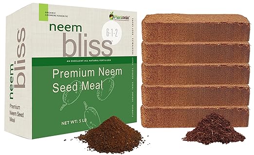 Coco Coir 650gm Bricks (5-Pack) + Neem Bliss (5lbs) - OMRI-Listed Coco Coir & Neem Seed Meal Fertilizer for Plants - All Natural Neem Cake Fertilizer - Organic Coco Coir for Plants, Herbs, Gardening