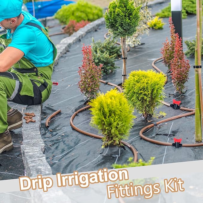 68 Pcs Drip Irrigation Fitting Kit 1/2 Inch Tubing Set, Switch, Tee, Coupling, Elbow and End Cap Plastic Plug, Drip Irrigation Connector for Compatible Drip or Sprinkler System