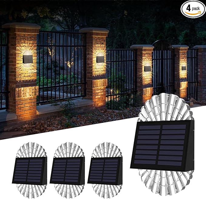 Solar Deck Post Lights, 4 Pack for Fence, Garden, Yard, Patio Decor - Outdoor Waterproof LED, Warm White