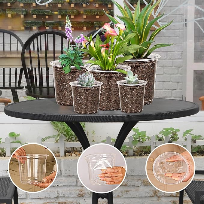 60 Pack 3.5/4/5/6/7 Inch Clear Nursery Pots with Drainage Hole,Variety Sizes Seed Starting Pots Transparent Plastic Plant Pots for Plants Transparency with 50 Plant Labels