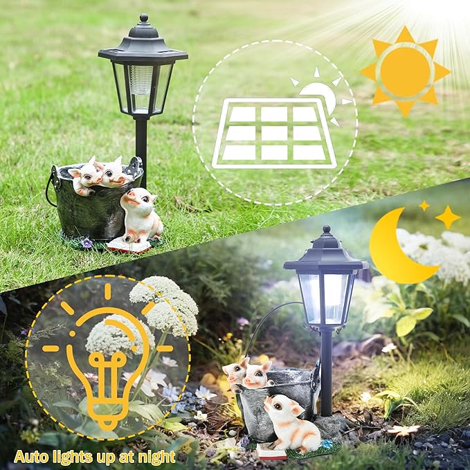Solar Garden Outdoor Decor Statues Three Little Pigs Reading Books with Light,Outside-Outdoor Decorations Sculptures for Patio Yard Lawn Walkway Ornaments Clearance Gifts for Mom Grandma Birthday