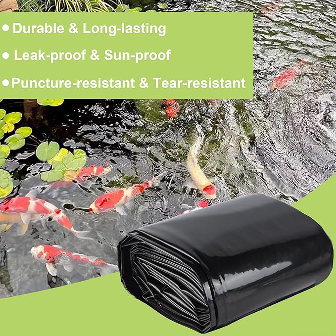 16 x 16 FT Pond Liner, 20 Mil Fish Pond HDPE Liner, Pond Liners for Outdoor Ponds, Koi Ponds, Garden Fountain, Waterfall