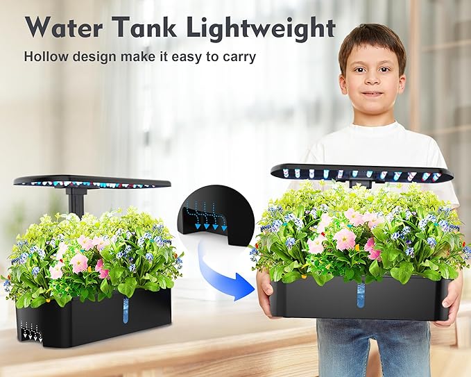 Hydroponics Growing System Kit 12 Pods Indoor Garden, Hydroponic Herb Garden Kit Indoor with LED Grow Light, Smart Indoor Garden, Adjustable Height, Auto Timer, Quiet Pump, Gift for Mom Women, Black