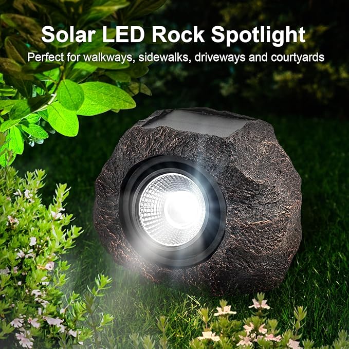 Solar Rock Lights, 4 Pack Solar Powered Waterproof LED Spotlights Decorative for Outdoor Garden, Pathway, Walkway, Yard, Landscape, Patio