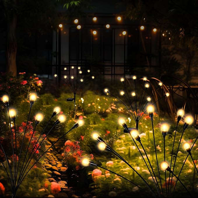 10 LED Solar Garden Lights, 6 Pack Solar Firefly Lights Outdoor Waterproof, Solar Crystal Ball Swaying Lights, Firefly Garden Lights Solar Outdoor (Warm White)