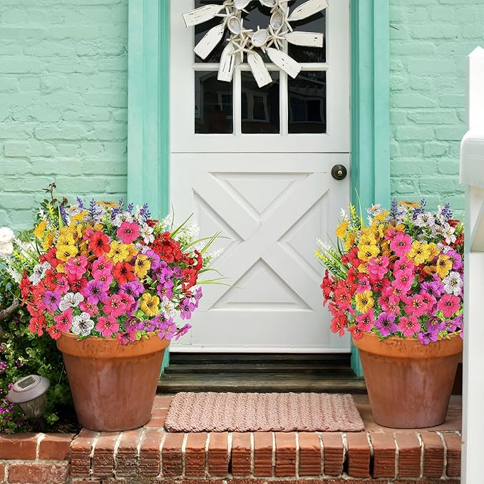 12 Bundles Artificial Flowers for Outdoor,No Fade Fake Plastic Flower Lavender Monkey Grass for Decoration,Faux Plants Hanging Planters Indoor Outside Garden Porch Window Box Home Wedding