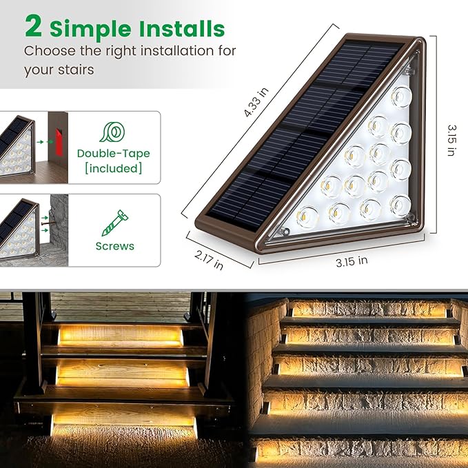 Solar Step Lights for Outside,16pack Solar Stair Lights Outdoor Waterproof IP67,Outdoor Deck Step Lights,Solar Outdoor Lights for Staircase,Patio,Front Step(Warm Brown)…