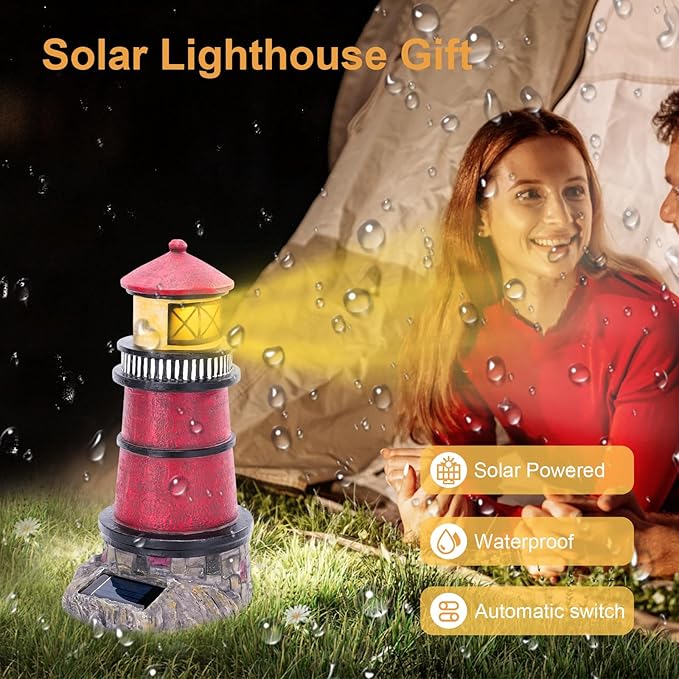 Solar Powered Lighthouse,Village Christmas Decor,Christmas Village Building Waterproof Statue Lighthouse Lamp for Yard Lawn Patio Gifts