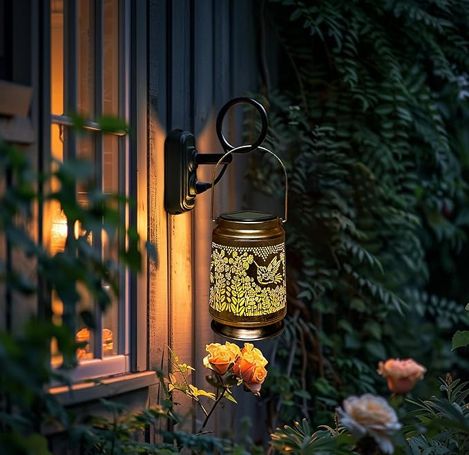 KY&BOSAM Fly Hummingbird Solar Lanterns Outdoor Waterproof Hanging Solar Lights Christmas Gifts for Women Men Metal Bird Decoration LED Solar Lantern Garden Decor for Yard,Tabletop,Pathway,Landscape