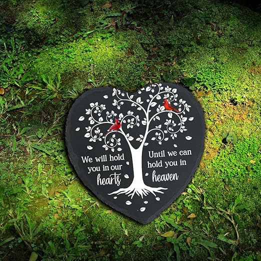 Cardinal Memorial Slate Stone - Hold You in Our Hearts, Memorial Plaque Sympathy Gifts for Loss of Loved One, Memorial Gifts for Loss of Father, Mother, Brother Garden Slate Stone TNA6