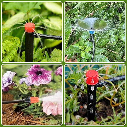 Drip Irrigation System, Flantor 141FT Garden Watering System Adjustable Greenhouse Drip Irrigation Kit with 1/2 inch & 1/4 inch Irrigation Tubing for Garden, Patio and Lawn