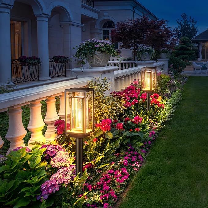 WdtPro Solar Pathway Lights Outdoor Waterproof, 2X Bigger & Brighter Yard Lights, Over 12 Hours Double-Layer, Auto On/Off, Landscape Lighting for Yard Patio Walkway Driveway,Warm White, 4 Pack