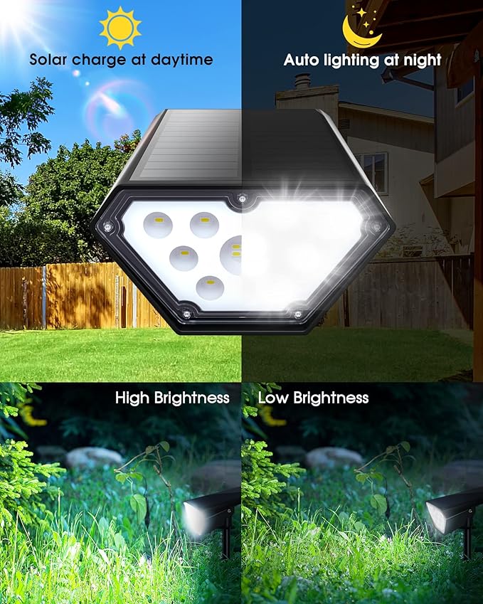 Biling Solar Spot Lights Outdoor, 2-in-1 Solar Landscape Lights 12 LED Bulbs Solar Powered Lights IP67 Waterproof Adjustable Wall Light for Patio Pathway Yard Garden Driveway Pool