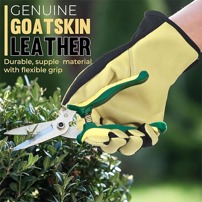 HANDLANDY Men Leather Gardening Gloves, Utility Work Gloves for Mechanics, Construction, Driver, Dexterity Breathable Design