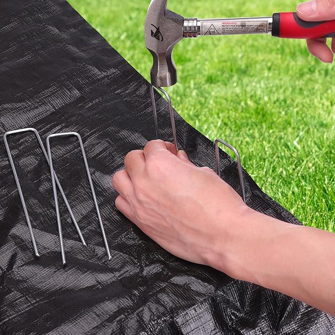 HongWay 6 Inch 25pcs Landscape Staples, 11 Gauge Galvanized Garden Stakes and U-Shaped Pins for Landscaping Fabric Weed Barrier Irrigation Tubing