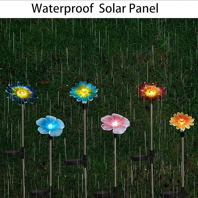 Solar Garden Outdoor Lights Decor,6 Pack Stake Yard Figurine Colorful Flower Light for Outside Pathway, Garden, Lawn, Patio, Driveway