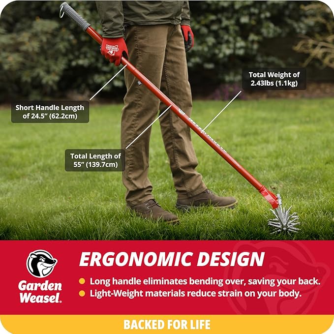 Garden Weasel Rotary Cultivator & Hand Tiller - 2-in-1 | Aerate, Weed, Cultivate, Plant, Reseed | Lawn Reseeding Garden Tool, Garden Soil Loosener | 91206