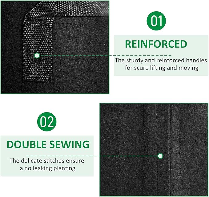 24-Pack 10 Gallon Thickened Non-Woven Grow Bags, Aeration Fabric Pots with Handles