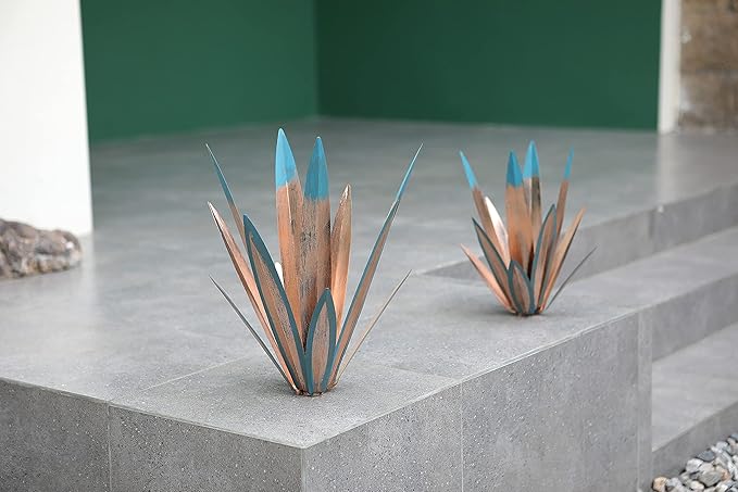 Large Tequila Rustic Sculpture, Rustic Metal Agave Plants for Outdoor Patio Yard, Home Decor Hand Painted Metal Agave Garden Yard Statue, Outdoor Lawn Ornaments (3 Big)