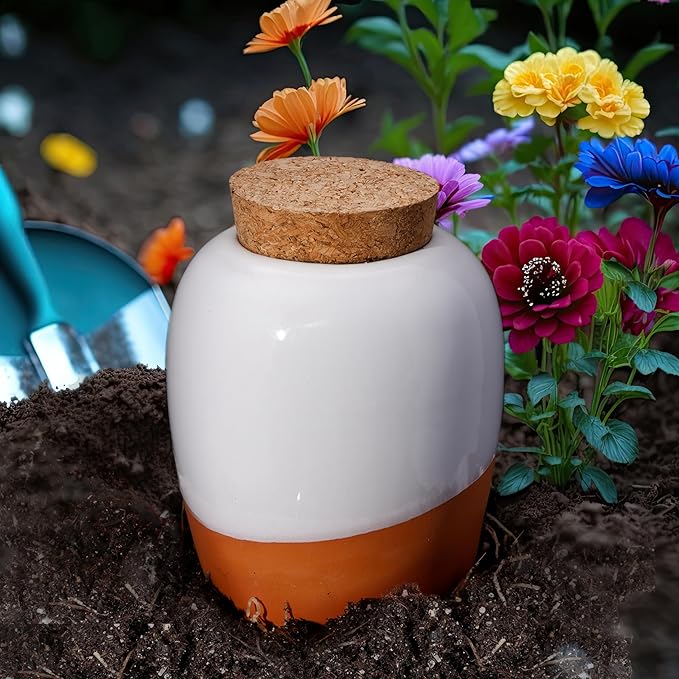 Plant Self Watering Globes - Terracotta Watering Spikes - Slow Release Olla Pots - Holds 16 oz - Drip Irrigiation Olla System - Bonus Garden Shears