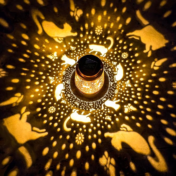 2 Pack Cat Solar Lanterns Outdoor Waterproof Hanging Solar Lights Cat Gifts for Women Men Metal Decorative LED Cat Lanterns for Garden Decor,Yard,Patio,Lawn,Tabletop,Pathway,Landscape