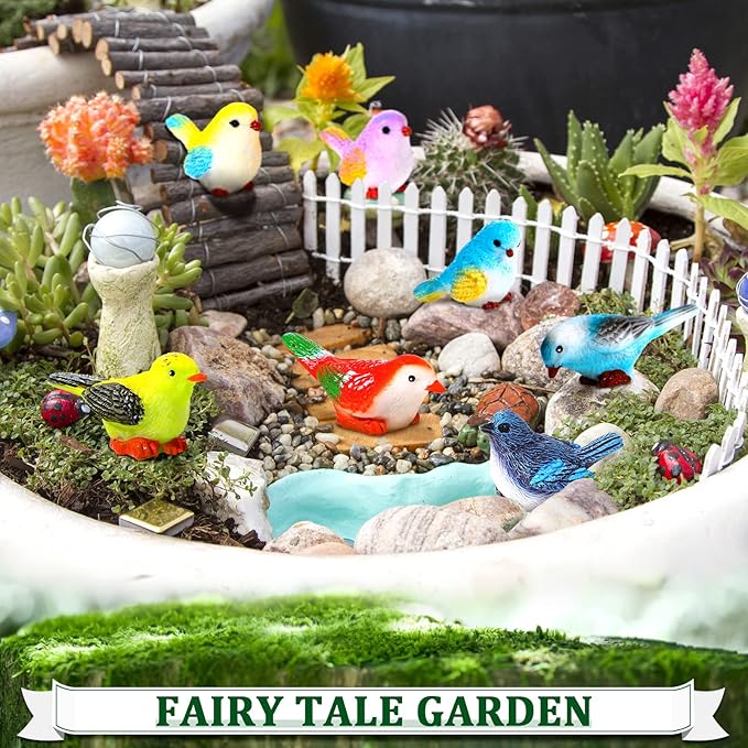 Unittype 25 Pcs Miniature Bird Figurines Tiny Bird Figurines Mini Bird Animal Figurines Resin Birds Toy Statues Animal Model for Garden Micro Landscape Home Terrarium Crafts Dollhouse Decorations