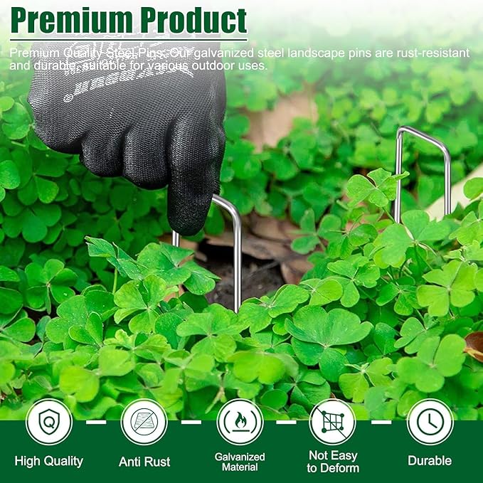 12 Inch 11 Gauge Galvanized Landscape Staples Stakes for Decoration, 25/100/200pcs Garden Metal Stakes for Weed Barrier Fabric, Fence Stakes, Tent Stakes (12in,150pcs)