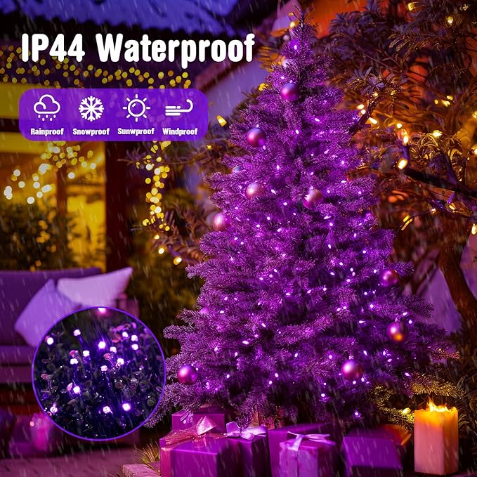 JMEXSUSS 250 LED Halloween String Lights, 91.5ft Purple Halloween Lights Outdoor Waterproof, 8 Lighting Modes Connectable Christmas Tree Lights for Yard Patio Party Holiday Decorations