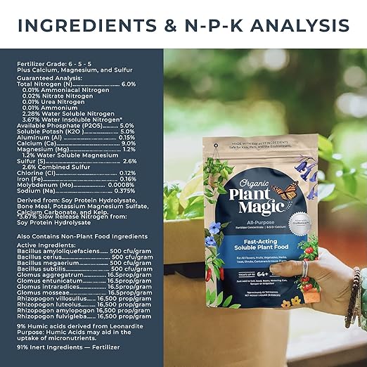 Organic Plant Magic - Truly Organic™ Fast-Acting Soluble Plant Food: All-Purpose Fertilizer Concentrate for All Flower Vegetable Herb Fruit Tree Shrub Container Garden & House Plants [5 lb Bucket]