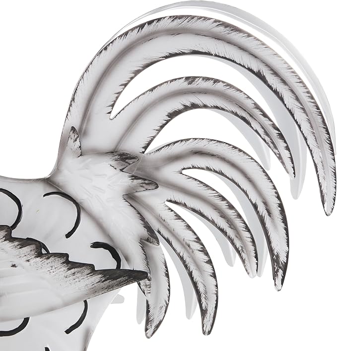 Deco 79 Metal Rooster Decorative Garden Sculpture Garden Statue with Black and Red Accents, Outdoor Sculpture 6" x 16" x 18", White