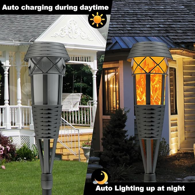 Flickering Flames Torch Light Solar Garden Lights Waterproof Landscape Lighting - 4 Pack
