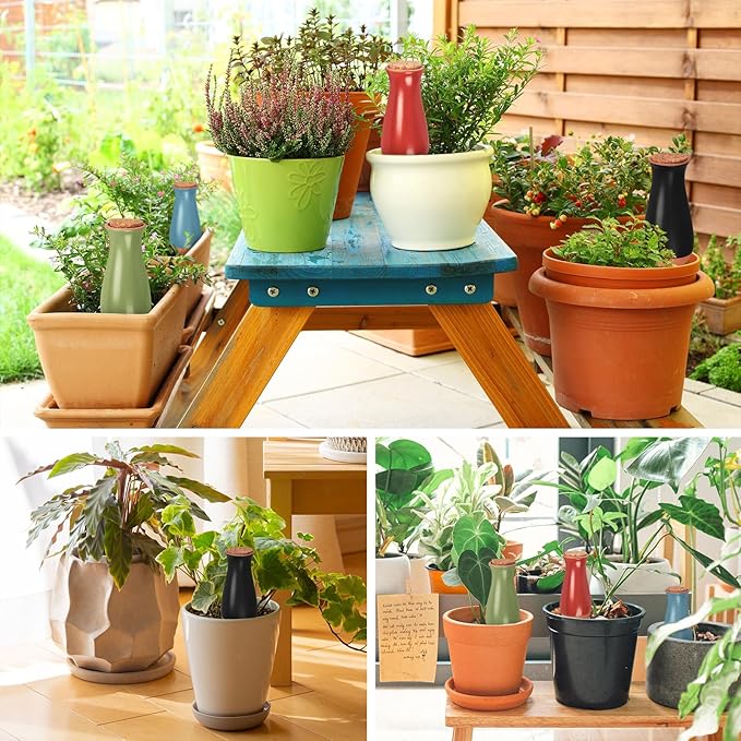 4 Pcs Plant Watering Globes, Self Watering Planter Insert, Clay Drip Irrigation Stake with Large Watering System, Plant Watering Device for 1 Week Easy to Refill, Self Watering Pots for Indoor Plants