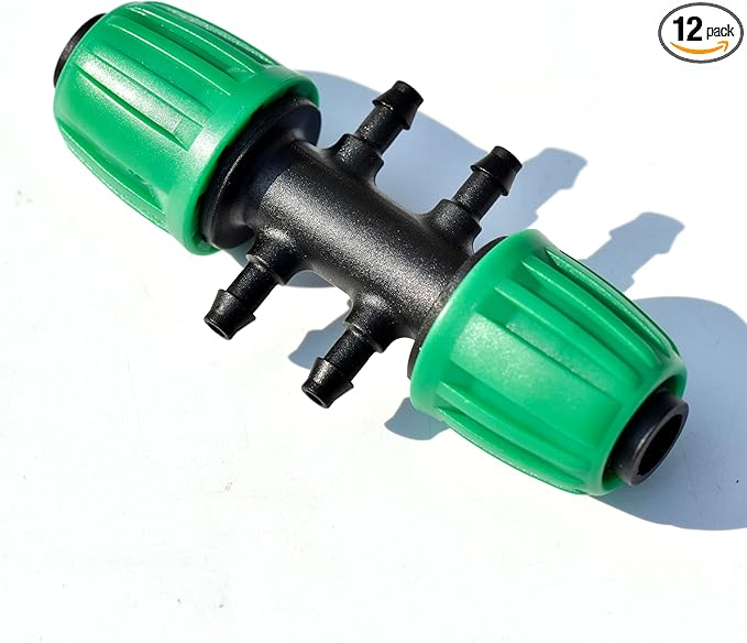 1/2 Inch to 1/4 Inch Drip Tubing Fittings, 6 Way Barbed Tee, Fit 1/2" Drip Tubing (OD: 0.6-0.65") x 1/4 Hose (ID 4mm)-12 Pcs/pack
