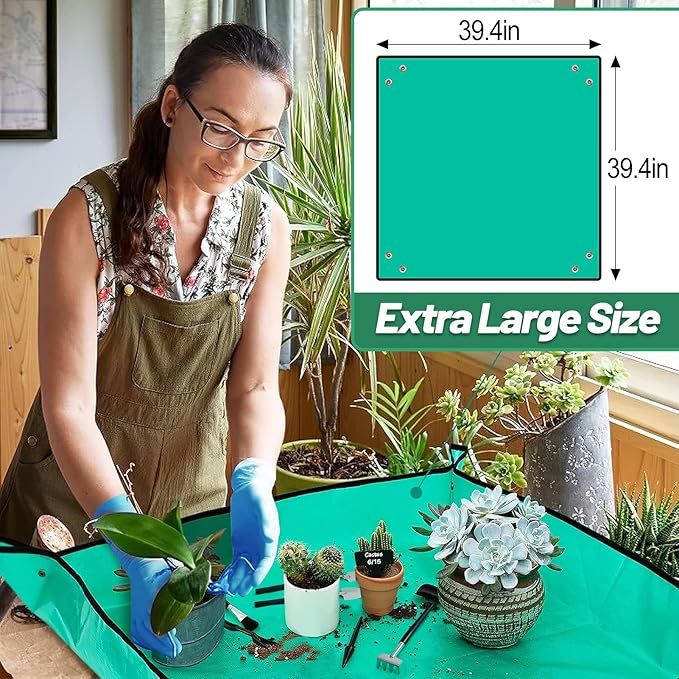 44 pcs Succulent Tool Set - 39.4" Indoor Plant Repotting Mat and 19 Pcs Mini Gardening Hand Tools Bag, Garden Plants Transplanting Supplies for Women Gardener Gifts Outdoor, Green