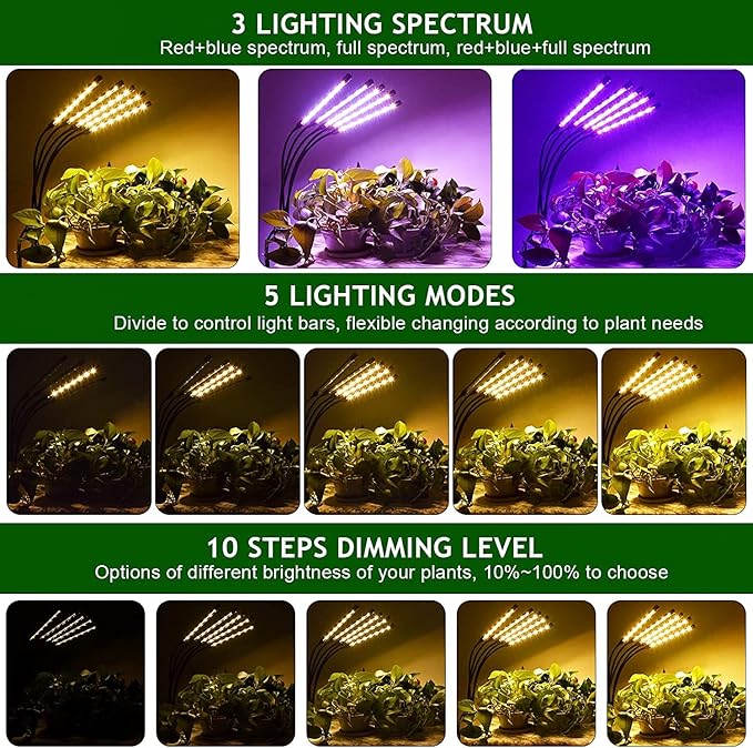 KEELIXIN Grow Lights for Indoor Plants,5 Heads Red Blue White Full Spectrum Plant Light with 15-60" Adjustable Tripod Stand, Indoor Grow Lamp with Remote Control and Auto On/Off Timer Function
