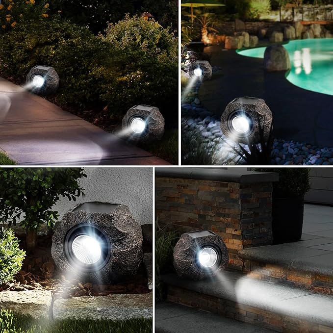 Solar Rock Lights, 4 Pack Solar Powered Waterproof LED Spotlights Decorative for Outdoor Garden, Pathway, Walkway, Yard, Landscape, Patio