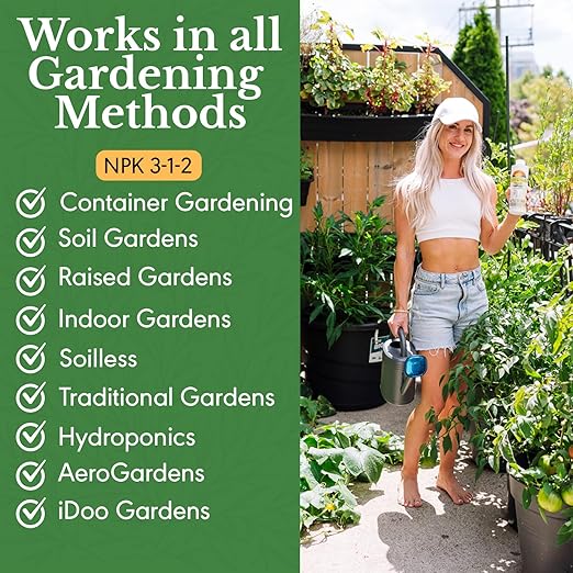 HydraGreens Indoor Plant Food & Vegetable Garden Liquid Fertilizer - NPK 3-1-2 Enriched with Sea Kelp to Stimulate Root & Plant Growth - All Purpose Plant Fertilizer use in Soil & Hydroponics - 8 oz