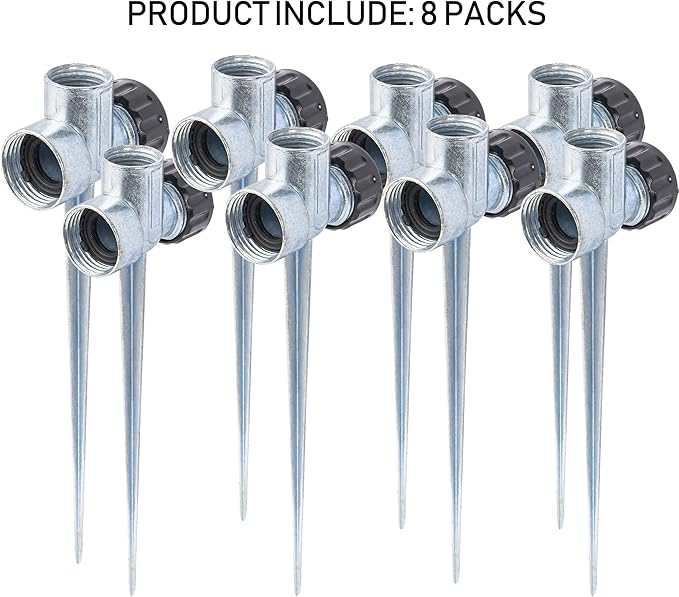 Hourleey 8 Pack 1/2 inch Zinc Alloy Lawn Sprinkler Spike Base, Water Flow Thru Sprinkler for Yard, Lawn, Garden and Grass Irrigation